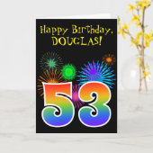 Carte Fun Fireworks + Rainbow Motif "53" Anniversaire # (Fleur jaune)