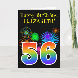Carte Fun Fireworks + Rainbow Motif "56" Anniversaire #