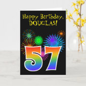 Carte Fun Fireworks + Rainbow Motif "57" Anniversaire # (Fleur jaune)