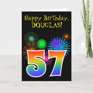 Carte Fun Fireworks + Rainbow Motif "57" Anniversaire #