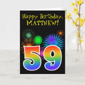 Carte Fun Fireworks + Rainbow Motif "59" Anniversaire # (Fleur jaune)