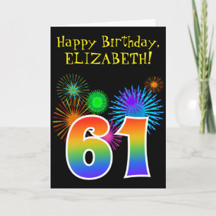 Carte Fun Fireworks + Rainbow Motif "61" Anniversaire #