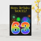 Carte Fun Fireworks + Rainbow Motif "63" Anniversaire # (Fleur jaune)
