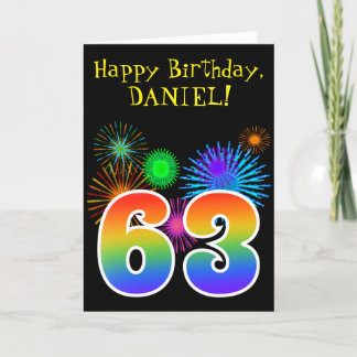 Carte Fun Fireworks + Rainbow Motif "63" Anniversaire #