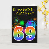 Carte Fun Fireworks + Rainbow Motif "69" Anniversaire # (Fleur jaune)
