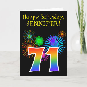 Carte Fun Fireworks + Rainbow Motif "71" Anniversaire #