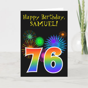 Carte Fun Fireworks + Rainbow Motif "76" Anniversaire #