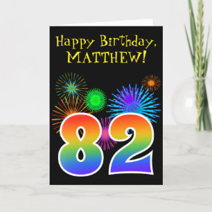Carte Fun Fireworks + Rainbow Motif "82" Anniversaire #