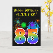 Carte Fun Fireworks + Rainbow Motif "85" Anniversaire # (Fleur jaune)