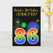 Carte Fun Fireworks + Rainbow Motif "86" Anniversaire # (Fleur jaune)