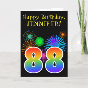 Carte Fun Fireworks + Rainbow Motif "88" Anniversaire #