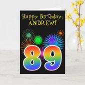 Carte Fun Fireworks + Rainbow Motif "89" Anniversaire # (Fleur jaune)