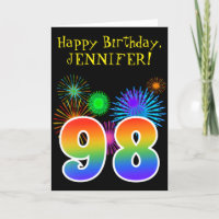 Fun Fireworks + Rainbow Motif "98" Anniversaire #