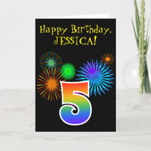 Carte Fun Fireworks + Rainbow Pattern "5" Birthday #