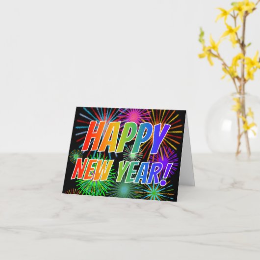 Carte Fun Fireworks + Rainbow Spectrum "HEUREUX NOUVEL A (Fleur jaune)