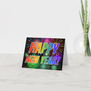 Carte Fun Fireworks + Rainbow Spectrum "HEUREUX NOUVEL A