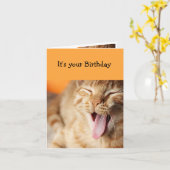 Carte Fun Gâteau Frosting langue lécher Chat Humour anim (Fleur jaune)