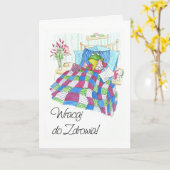 Carte Fun Green Frog Se Bien Bientôt Salutation Polonais (Fleur jaune)