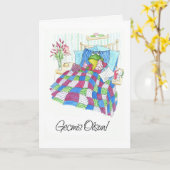 Carte Fun Green Frog Se Bien Bientôt Salutation Turque (Fleur jaune)