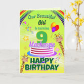 Carte FUN GREEN Joyeux 9e anniversaire Giraffes et ballo (Fleur jaune)