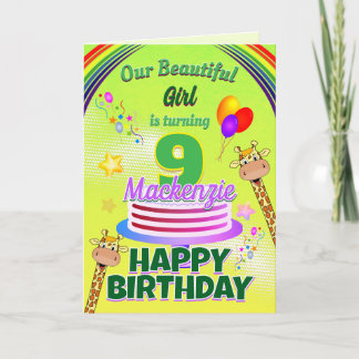 Carte FUN GREEN Joyeux 9e anniversaire Giraffes et ballo