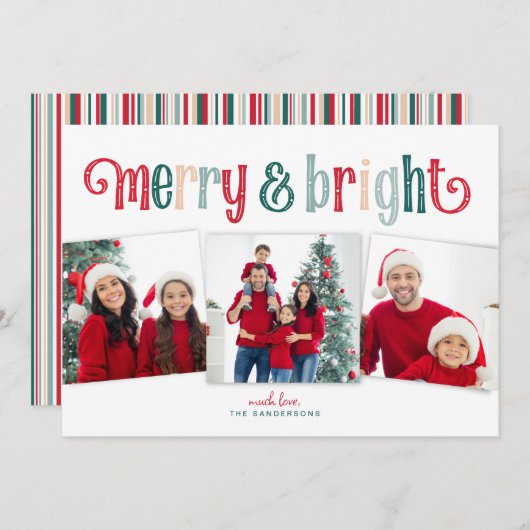 Carte Fun Merry & Bright Red/Green typographie (Devant / Derrière)