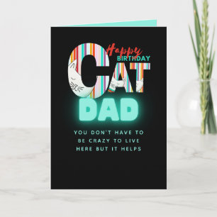 Carte Fun Modern Crazy Cat DAD Anniversaire personnalisé