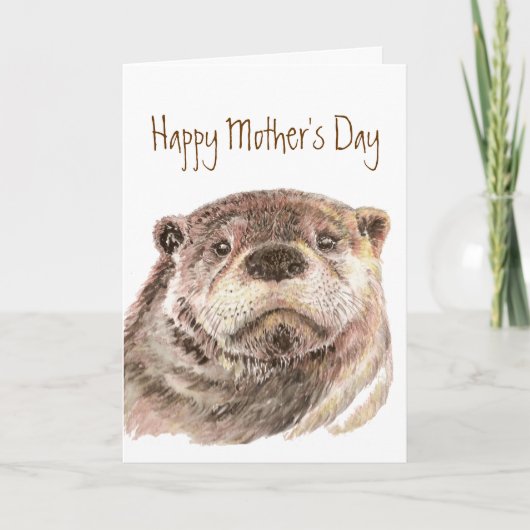 Carte Fun Mother's Day Custom Cute Otter Nature Faune (Devant)