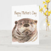 Carte Fun Mother's Day Custom Cute Otter Nature Faune (Fleur jaune)