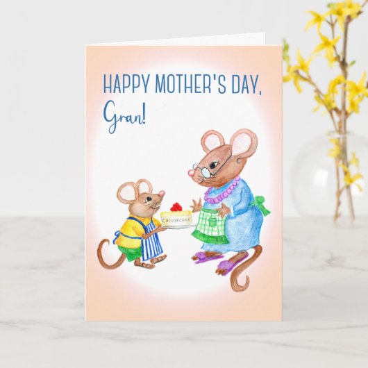 Carte Fun Mother's Day for Gran with mice Mice Card (Fleur jaune)
