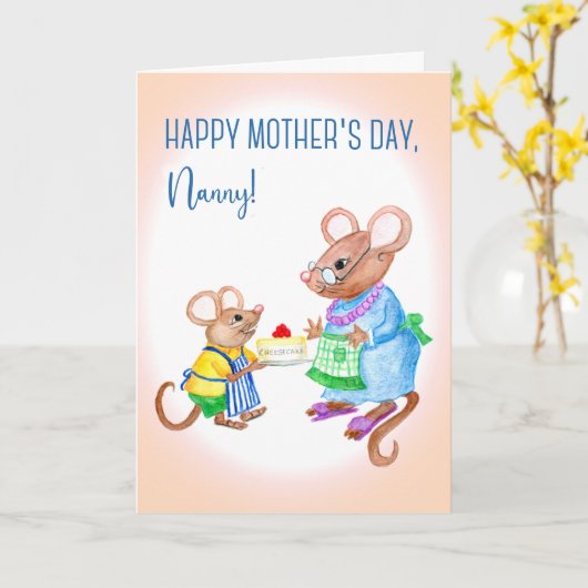 Carte Fun Mother's Day for Nanny with mice Mice Card (Fleur jaune)