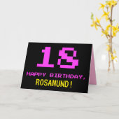 Carte Fun, Nerdy, Geeky, Pink, 8-Bit Style 18th Birthday (Fleur jaune)