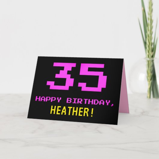 Carte Fun, Nerdy, Geeky, Pink, 8-Bit Style 35th Birthday (Devant)