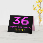 Carte Fun, Nerdy, Geeky, Pink, 8-Bit Style 36th Birthday (Fleur jaune)
