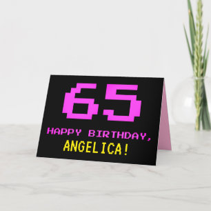 Carte Fun, Nerdy, Geeky, Pink, 8-Bit Style 65th Birthday