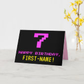 Carte Fun, Nerdy, Geeky, Pink, 8-Bit Style 7th Birthday (Fleur jaune)