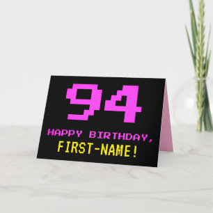 Carte Fun, Nerdy, Geeky, Pink, 8-Bit Style 94th Birthday