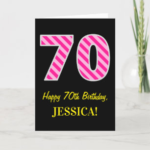 Carte Fun Pink Striped "70"; Happy 70th Birthday; Name