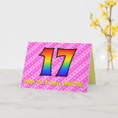 Carte Fun Pink Stripes, Hearts, Rainbow # 17th Birthday (Fleur jaune)