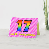 Fun Pink Stripes, Hearts, Rainbow # 17th Birthday
