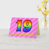 Carte Fun Pink Stripes, Hearts, Rainbow # 19th Birthday (Fleur jaune)