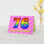 Carte Fun Pink Stripes, Hearts, Rainbow # 76th Birthday (Fleur jaune)