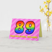 Carte Fun Pink Stripes, Hearts, Rainbow # 89th Birthday (Fleur jaune)
