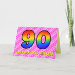 Carte Fun Pink Stripes, Hearts, Rainbow # 90th Birthday<br><div class="desc">Cette carte de voeux festive et joyeuse de 90ème anniversaire a une façade avec un grand nombre de "90" ayant un motif coloré inspiré de l'aspect d'un arc-en-ciel, sur un coeur rose foncé et rose clair forme un arrière - plan motif rayé. Le premier affiche également le message "Joyeux 90e...</div>