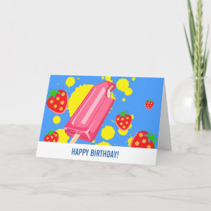 Carte Fun Popsicle rose et fraises Anniversaire