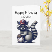 Carte Fun Raccoon Custom Baseball Anniversaire Animal (Fleur jaune)