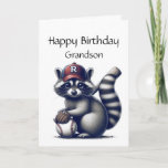 Carte Fun Raccoon Grandson Baseball Anniversaire Animal<br><div class="desc">Fun Raccoon Grandson Baseball Anniversaire Animal</div>