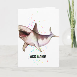 Carte Fun SHARK cadeau illustré Ajouter Nom aquarelle