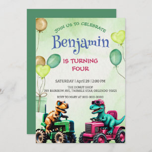 Carte Fun t rex dinosaure tracteur ballon camion ballon