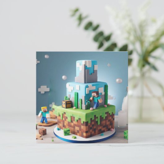 CARTE FUN TECHNO BLOQUE CARRÉ ANNIVERSAIRE DE ENFANT CAK (Debout devant)